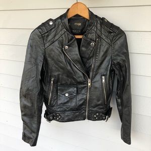 Maje Leather Jacket Black Lamb Moto Biker Zippers